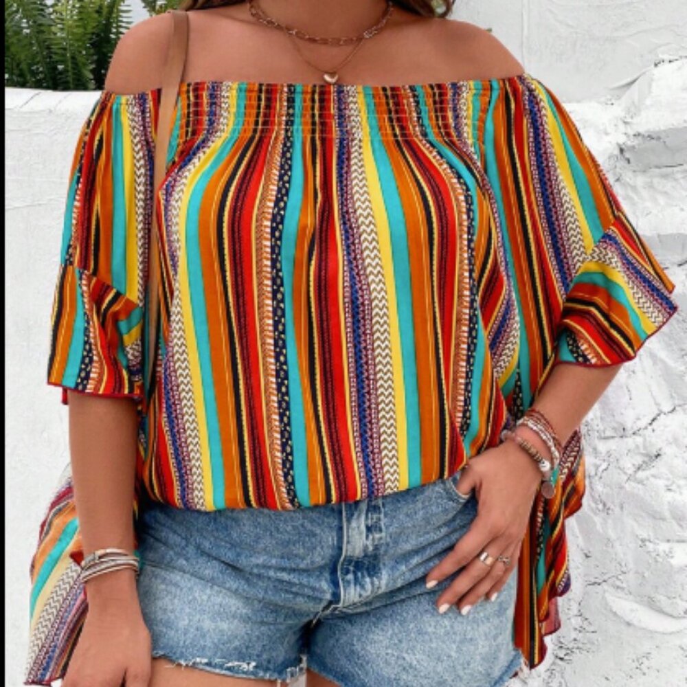 Striped Print Off Shoulder (Size S/M)